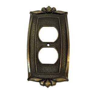 Vintage Double Outlet Cover Plate Antique Brass Finish MCM By Donner No Screws